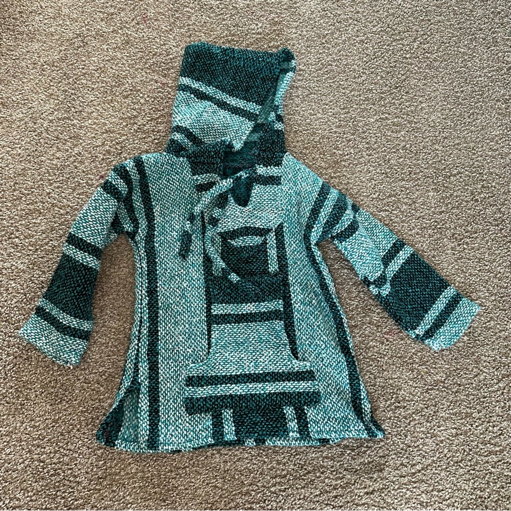 Kids Teal & Black Hooded Knit Top - Casual Pullover Hoodie